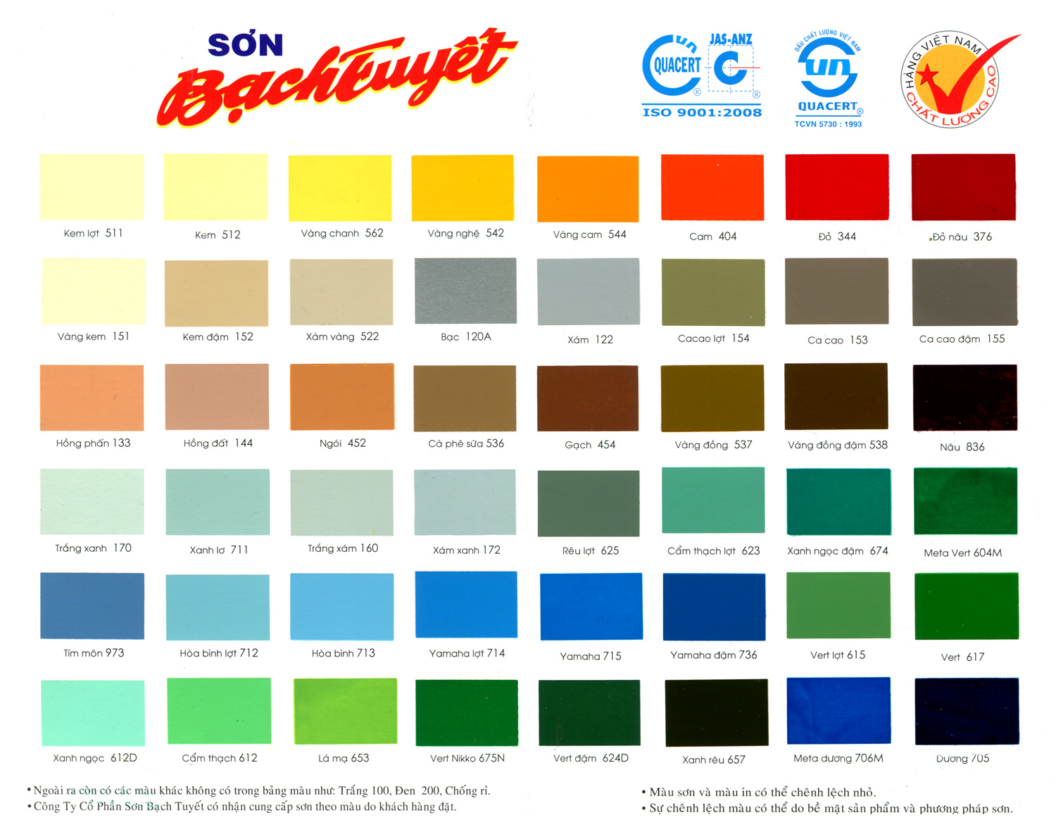 Bảng màu sơn bạch tuyết